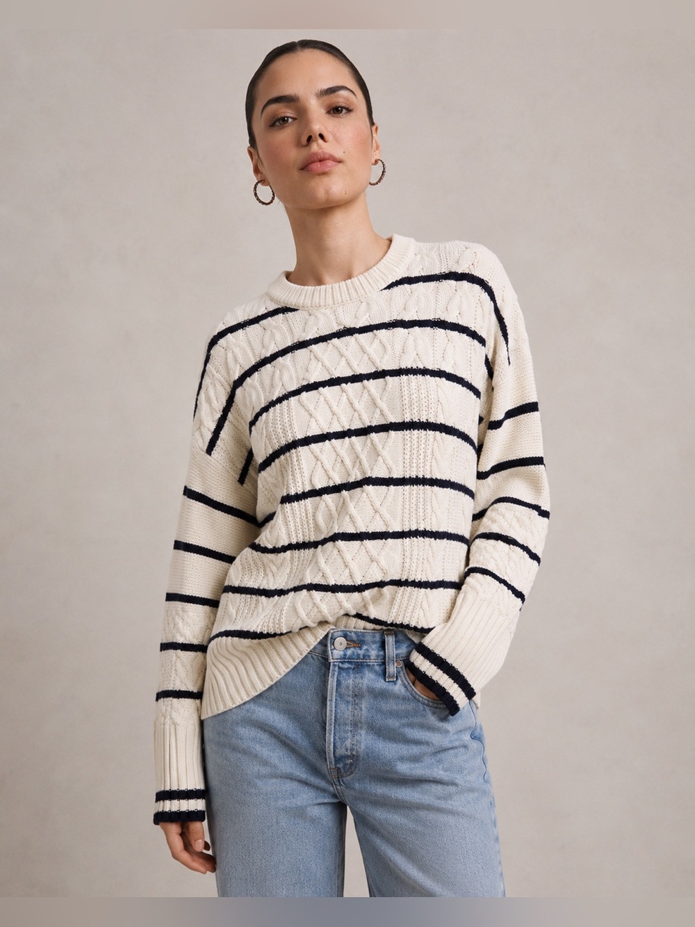 Vineyard Vines Fisherman Cable Knit Sweater Striped Pullover Navy Cream *W
…